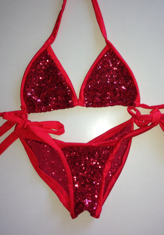 #b027 Sequin Bikini/ Brazilian Tie up Straps.