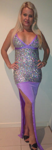 Silver Sequin and Purple Spandex Gown