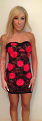 #m005 Strapless Rose Lace Mini Dress
